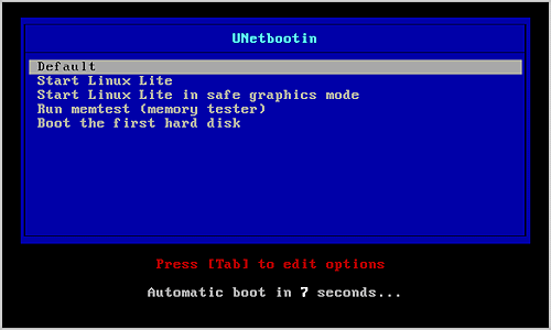 UNetbootin boot menu.